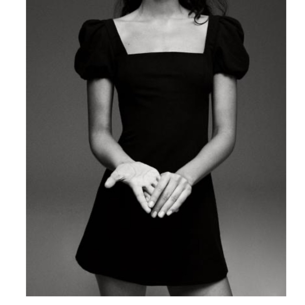Zara Black Mini Dress with Puff Sleeves - Picture 1 of 4